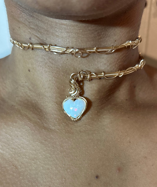 Heart Of Gold Opal Heart Choker