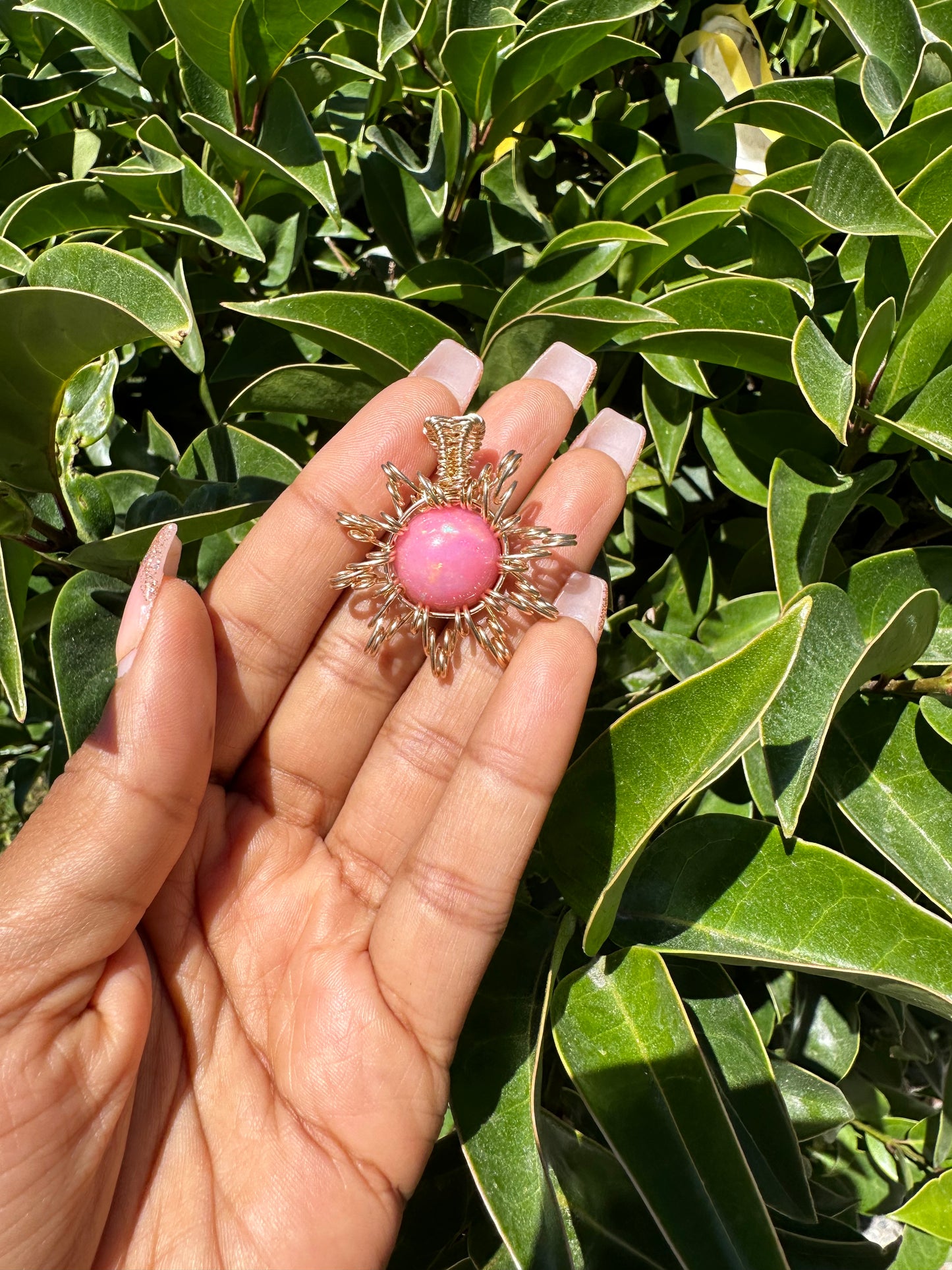 Pink Sun Opal Necklace