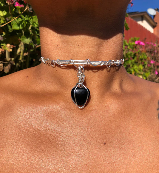 Black Obsidian Heart Choker