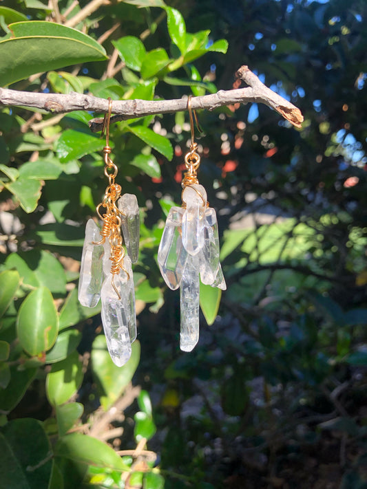 Clear Quartz Cluster Earrings