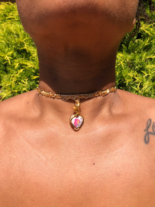 Pink Opal Heart Choker