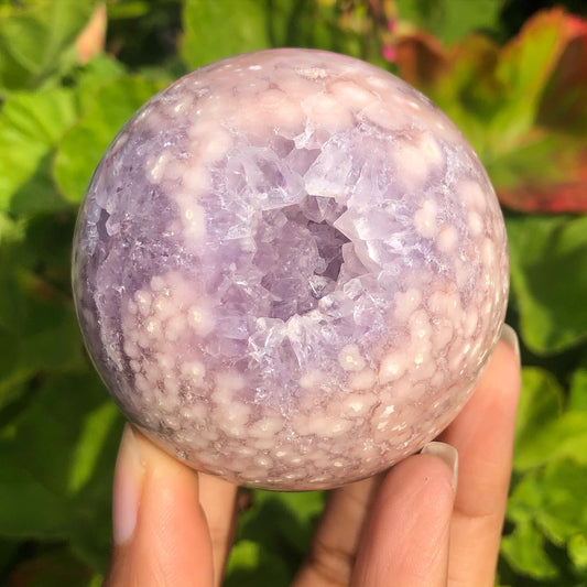 Flower Agate x Amethyst Druzy Sphere