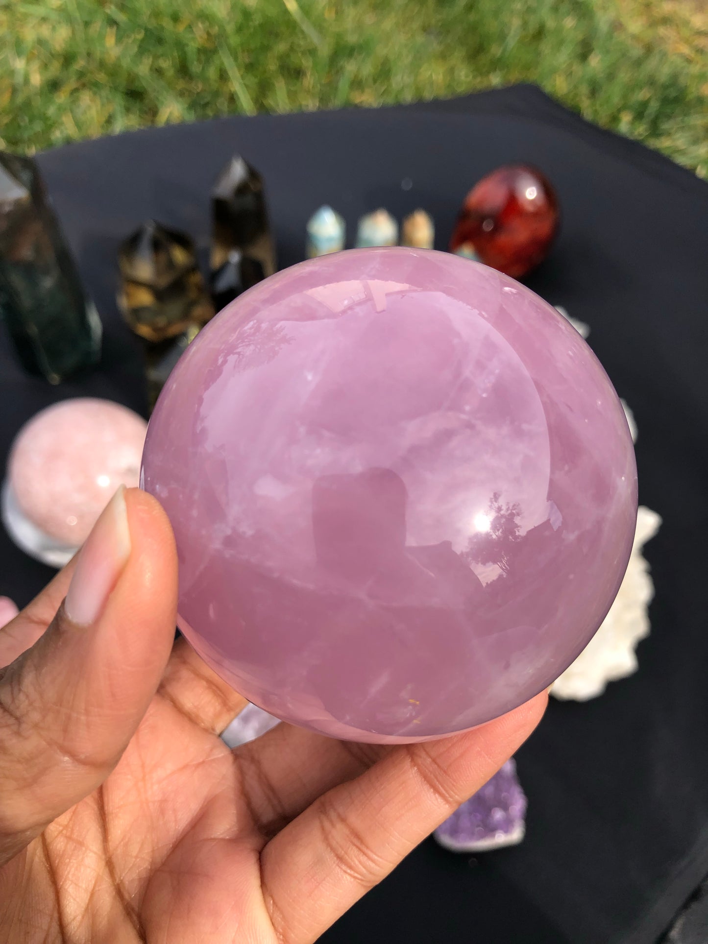 Double Star Lavender Rose Quartz Sphere