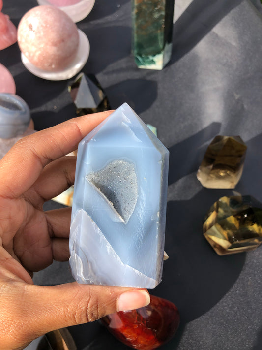 Blue Agate Druzy Tower