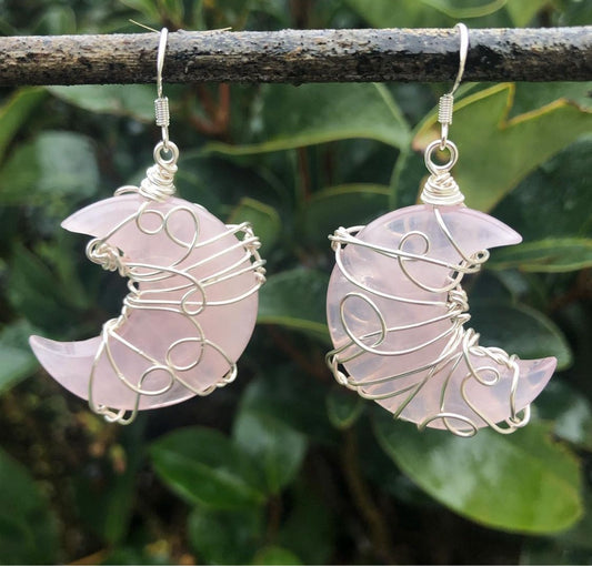 Rose Quartz Moon Earrings