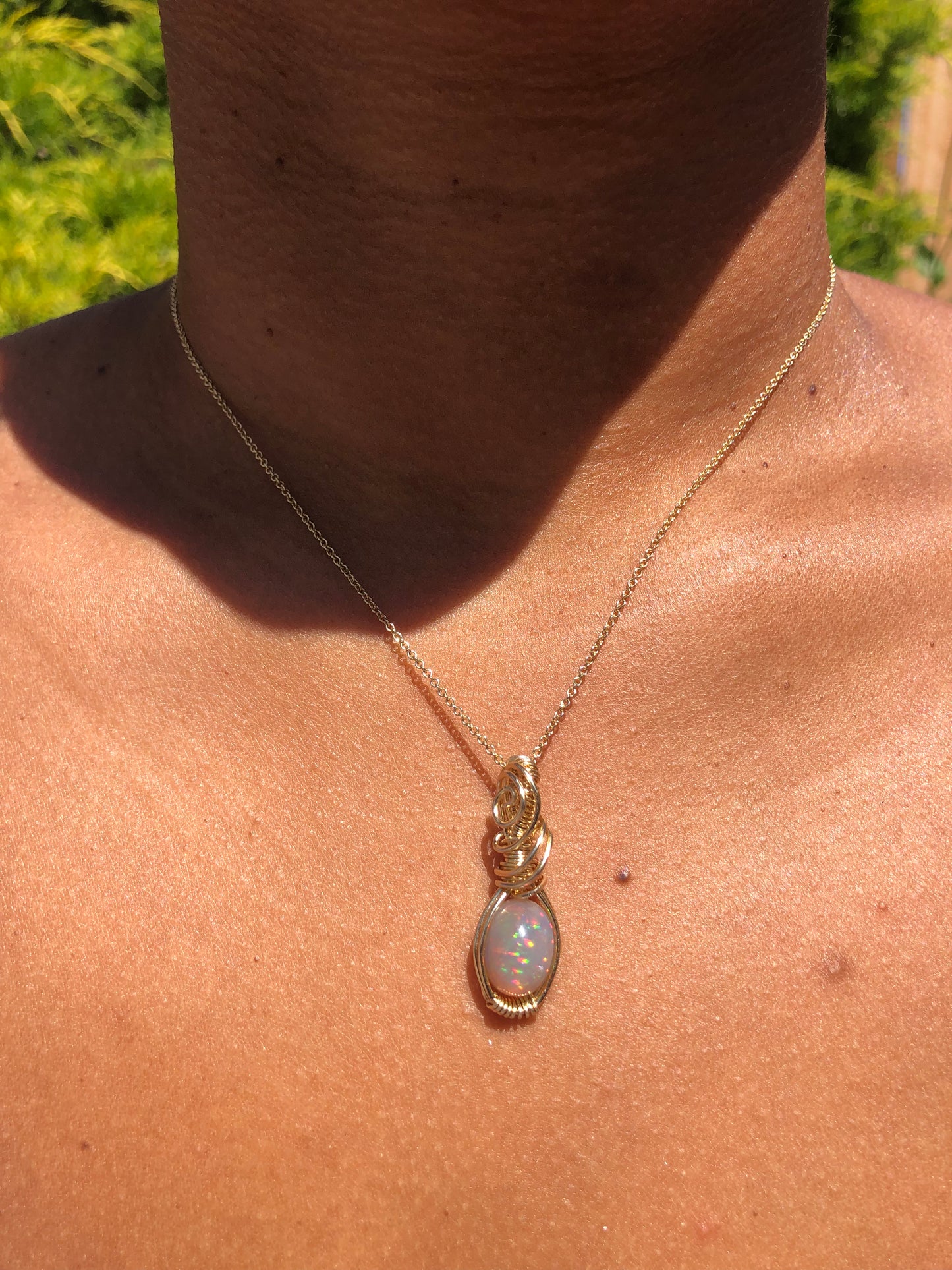 14k Solid Gold Black Opal Necklace