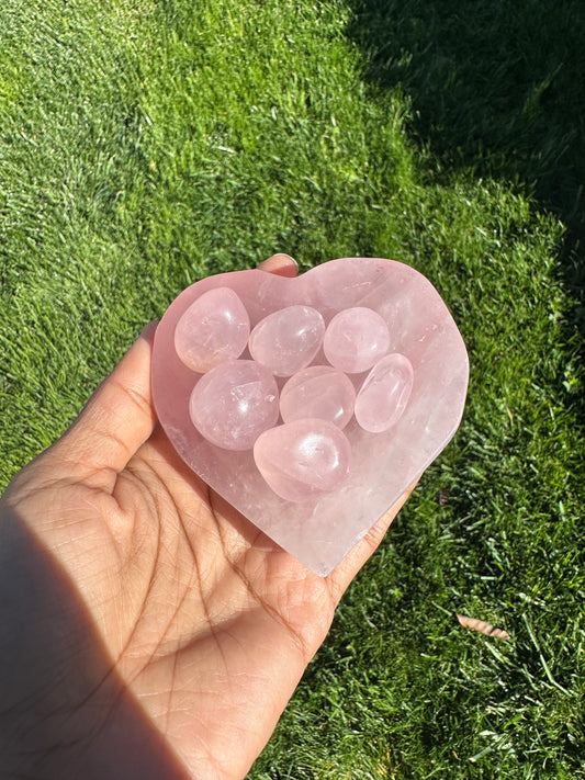 Rose quarts heart bowl