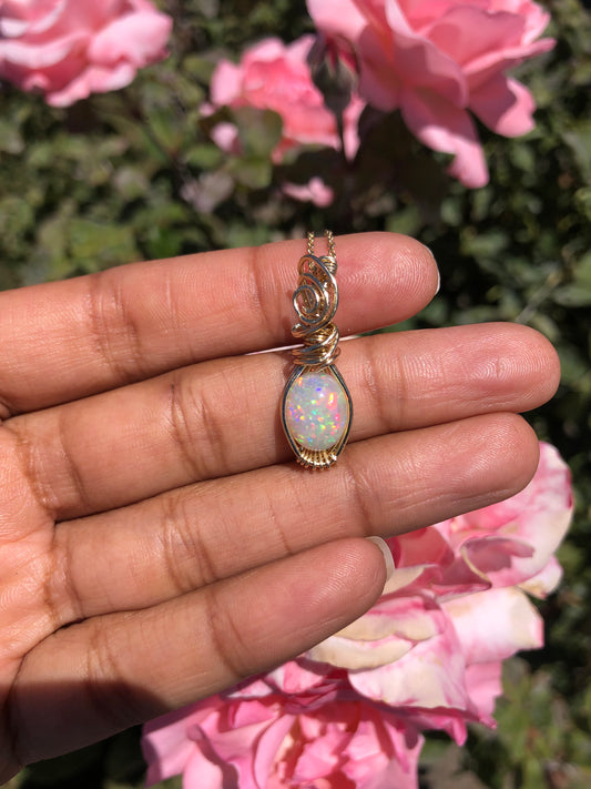 14k Solid Gold Opal Necklace